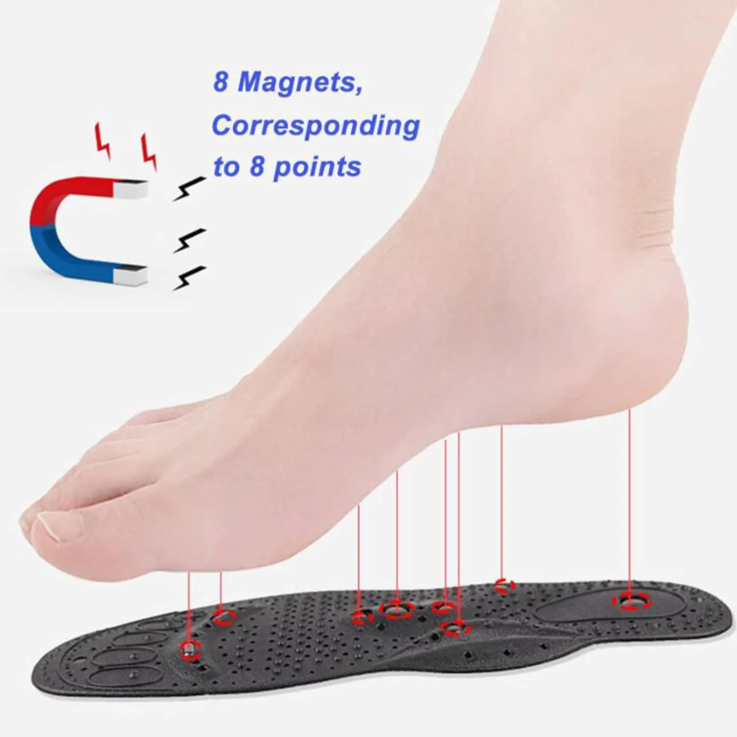 Magnetic Acupressure Insoles Foot Massage Shoe-Pad Foot Reflexology Pain Relief Shoe Inserts Foot Insoles with 8 Magnets
