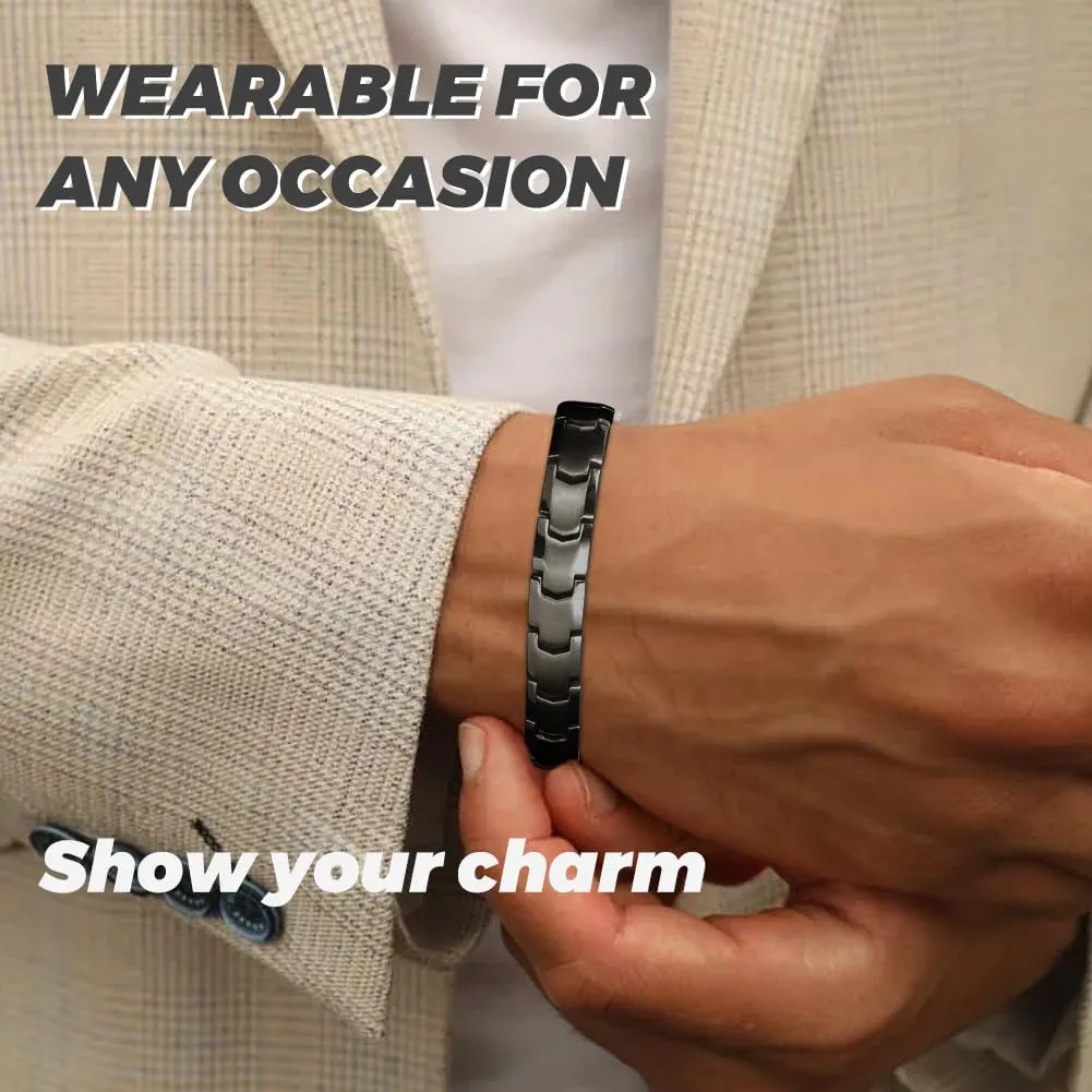 Magnetic Bracelet for Men, 10mm Stainless Steel Magnetic Bracelets with Single Row Ultra Strength Magnets, Adjustable size Magnetic Therapy Jewelry Gift for Men