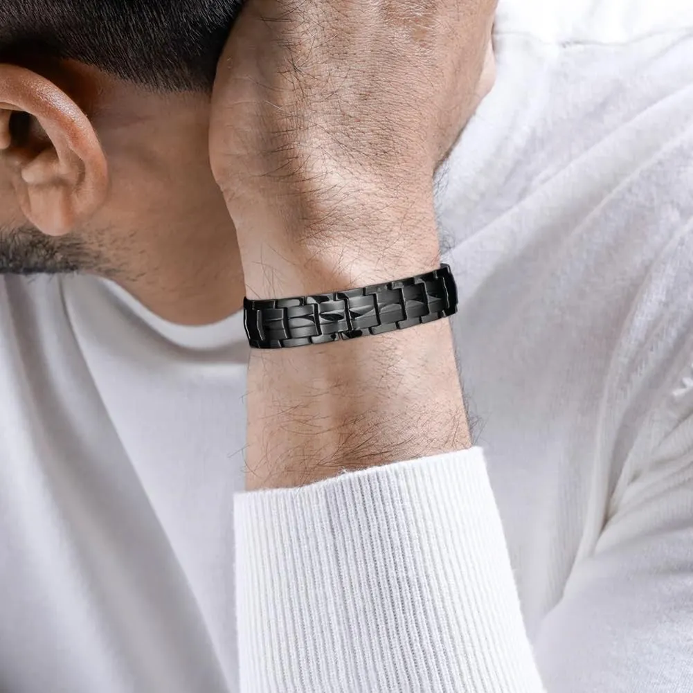 Magnetic Bracelet for Men, 15mm Stainless Steel Magnetic Bracelets with Double Row Ultra Strength Magnets Adjustable size Magnetic Therapy Jewelry with Size Adjustment Tool