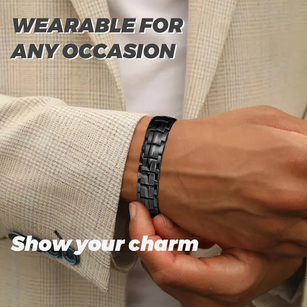 Magnetic Bracelet for Men, 15mm Stainless Steel Magnetic Bracelets with Double Row Ultra Strength Magnets Adjustable size Magnetic Therapy Jewelry with Size Adjustment Tool