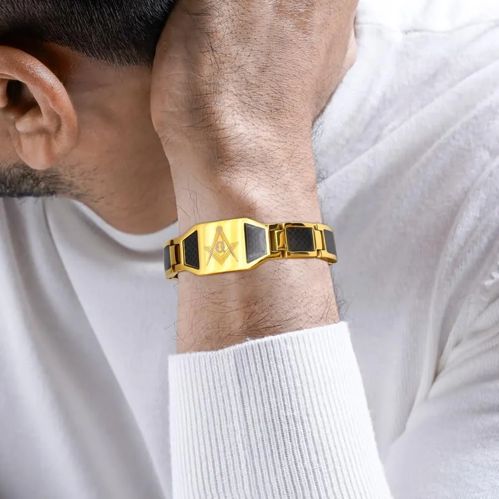 Magnetic Bracelet for Men, 4 Elements Stainless Steel Magnetic Bracelets with Single Row Ultra Strength Magnets, Adjustable size Magnetic Therapy Jewelry Gift for Men