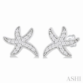 1/8 Ctw Petite Milgrain Starfish Round Cut Diamond Fashion Stud Earring in 10K White Gold Modern Accessory Glamorous Finish