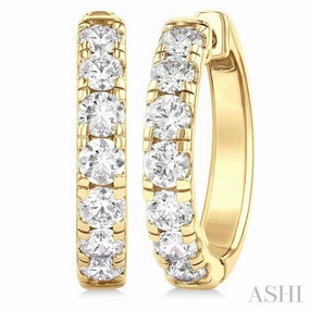 2 Ctw Round Cut Diamond Hoop Earrings in 14K Yellow Gold Vogue Accent