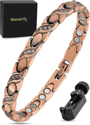MagnetRX Copper Bracelets for Women – Ultra Strength Magnetic Crystal Bracelet for Women – Adjustable Copper Bracelet with Crystals with Included Sizing Tool (Crystal XO Style)