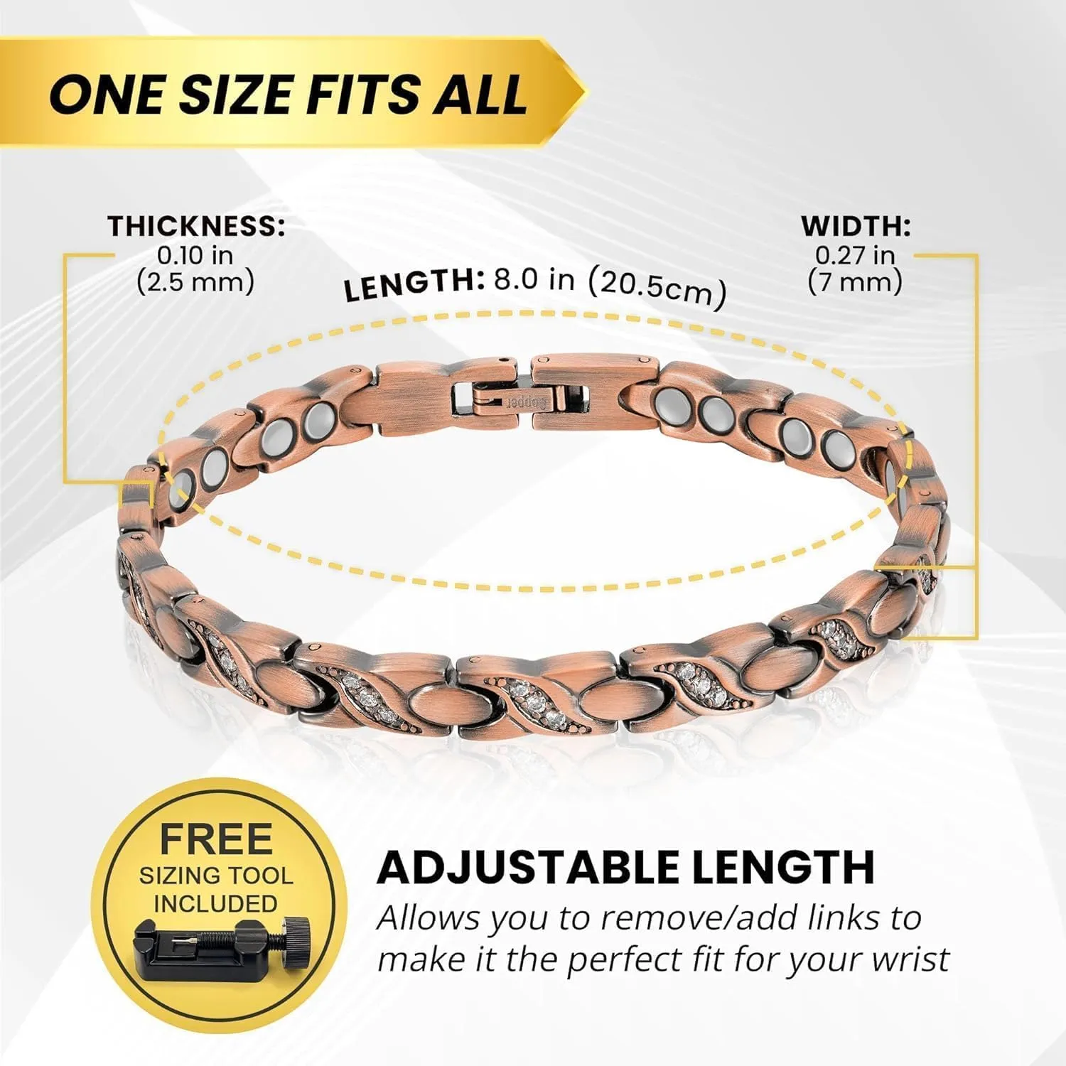 MagnetRX Copper Bracelets for Women – Ultra Strength Magnetic Crystal Bracelet for Women – Adjustable Copper Bracelet with Crystals with Included Sizing Tool (Crystal XO Style)