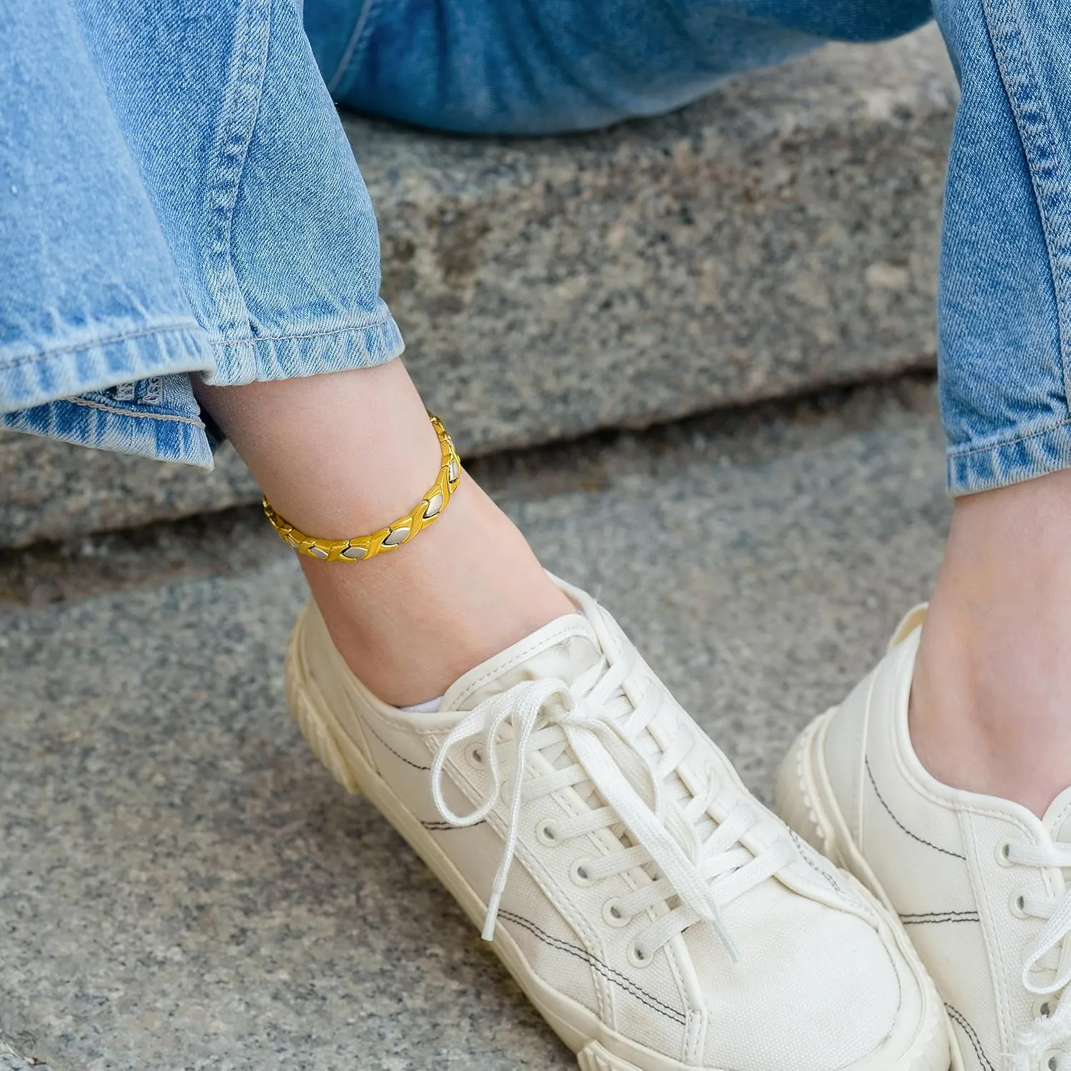 MagnetRX Titanium Magnetic Bracelet – Ultra Strength Magnets Anklet for Women (Silver & Gold)