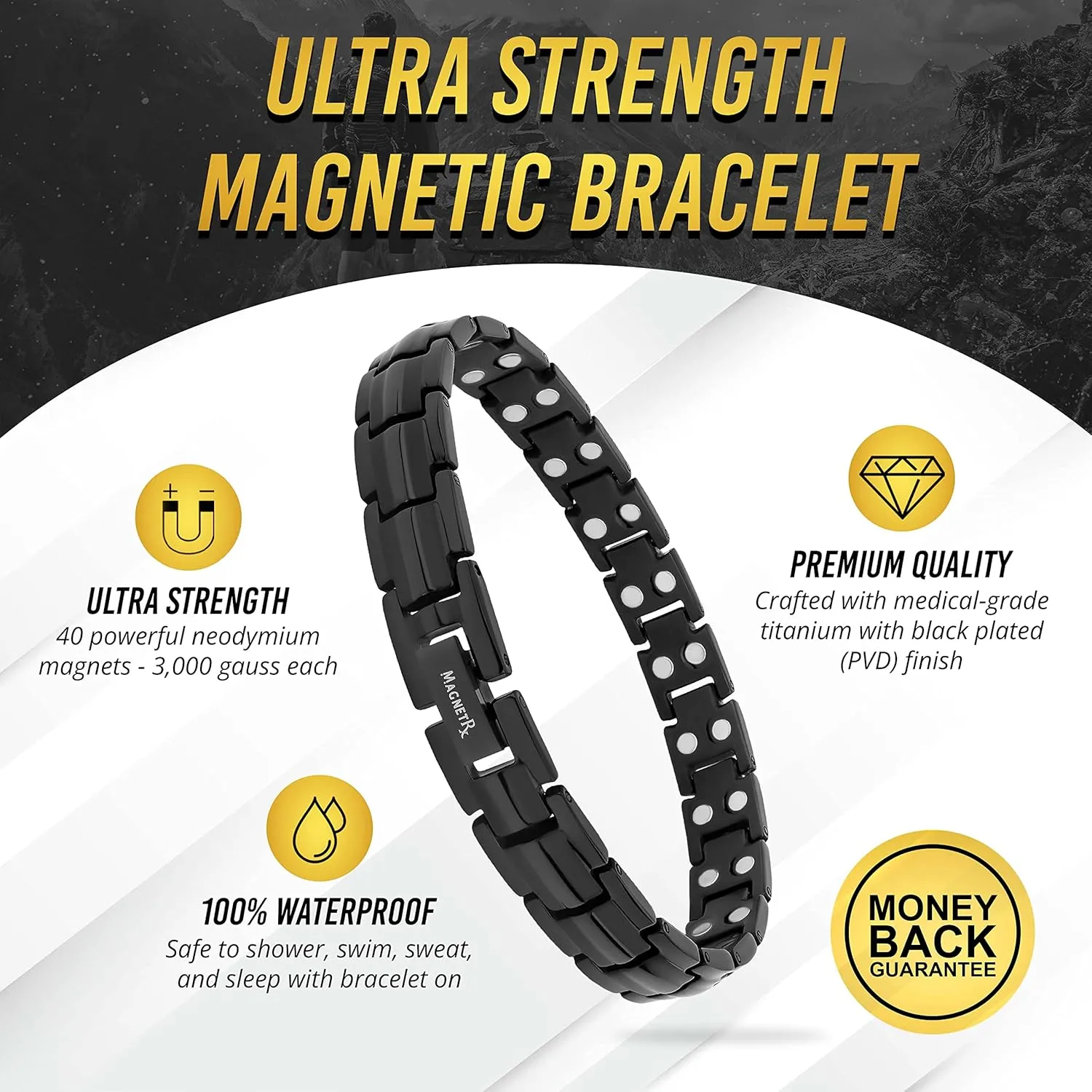 MagnetRX Women's Ultra Strength Magnetic Bracelet – Effective Titanium Magnetic Bracelets for Women – Adjustable Length with Sizing Tool for Perfect Fit (Black)