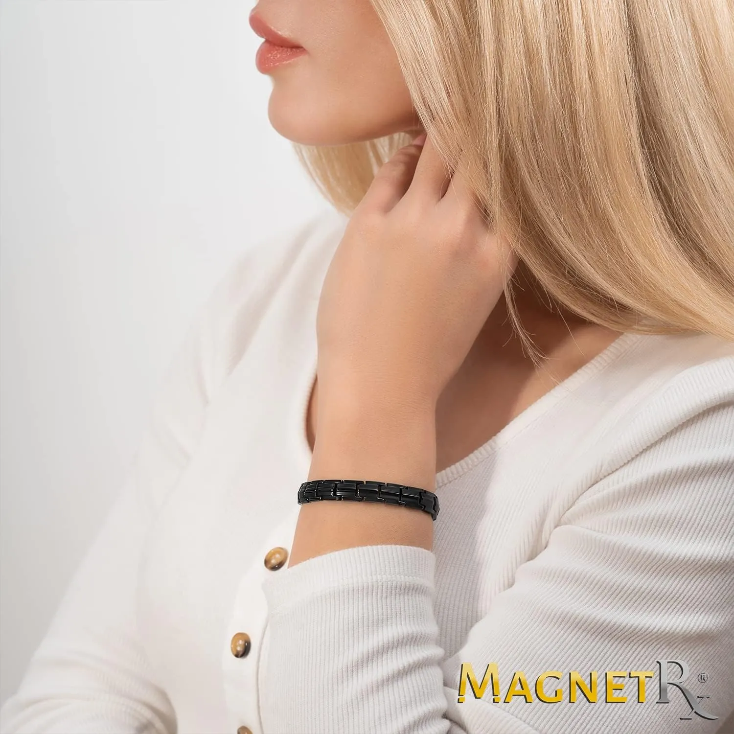 MagnetRX Women's Ultra Strength Magnetic Bracelet – Effective Titanium Magnetic Bracelets for Women – Adjustable Length with Sizing Tool for Perfect Fit (Black)