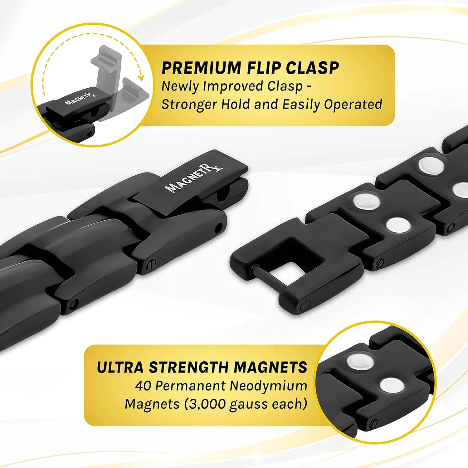 MagnetRX Women's Ultra Strength Magnetic Bracelet – Effective Titanium Magnetic Bracelets for Women – Adjustable Length with Sizing Tool for Perfect Fit (Black)