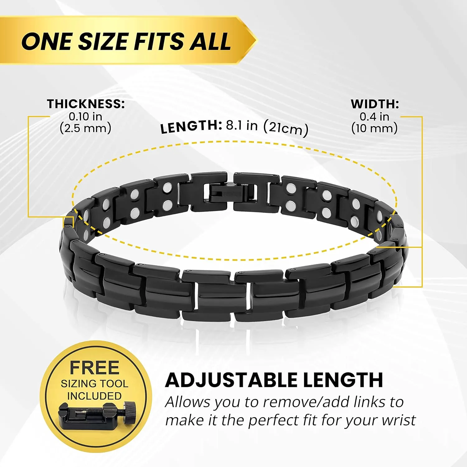 MagnetRX Women's Ultra Strength Magnetic Bracelet – Effective Titanium Magnetic Bracelets for Women – Adjustable Length with Sizing Tool for Perfect Fit (Black)