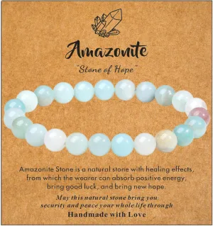 MAIBAOTA Healing Crystal Bracelet for Women Men, 8 mm Natural Stone Beaded Bracelets, Jewelry Birthday Gifts, Round Gemstones Stretch Bracelet