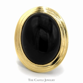 Large Oval Cabochon Black Onyx Ring in 14k Yellow Gold Fashionable Decoration