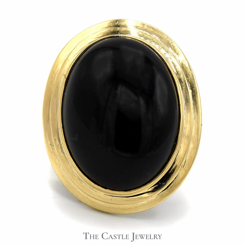 Large Oval Cabochon Black Onyx Ring in 14k Yellow Gold Fashionable Decoration