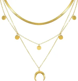 Manfnee Dainty Layered Necklaces for Women Disc Neckalce Adjustable Gold Plated Layering Chokers Necklaces