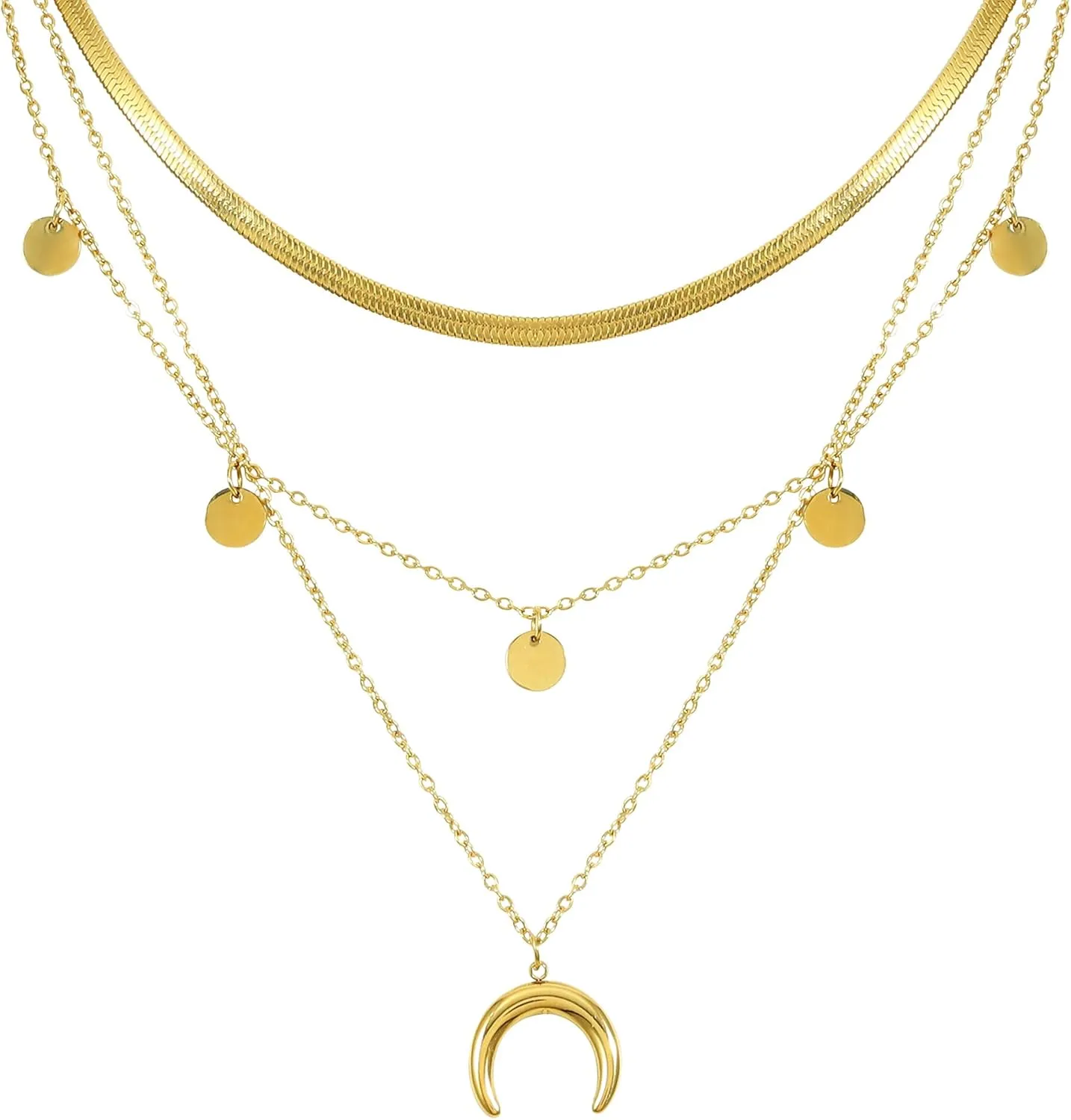 Manfnee Dainty Layered Necklaces for Women Disc Neckalce Adjustable Gold Plated Layering Chokers Necklaces