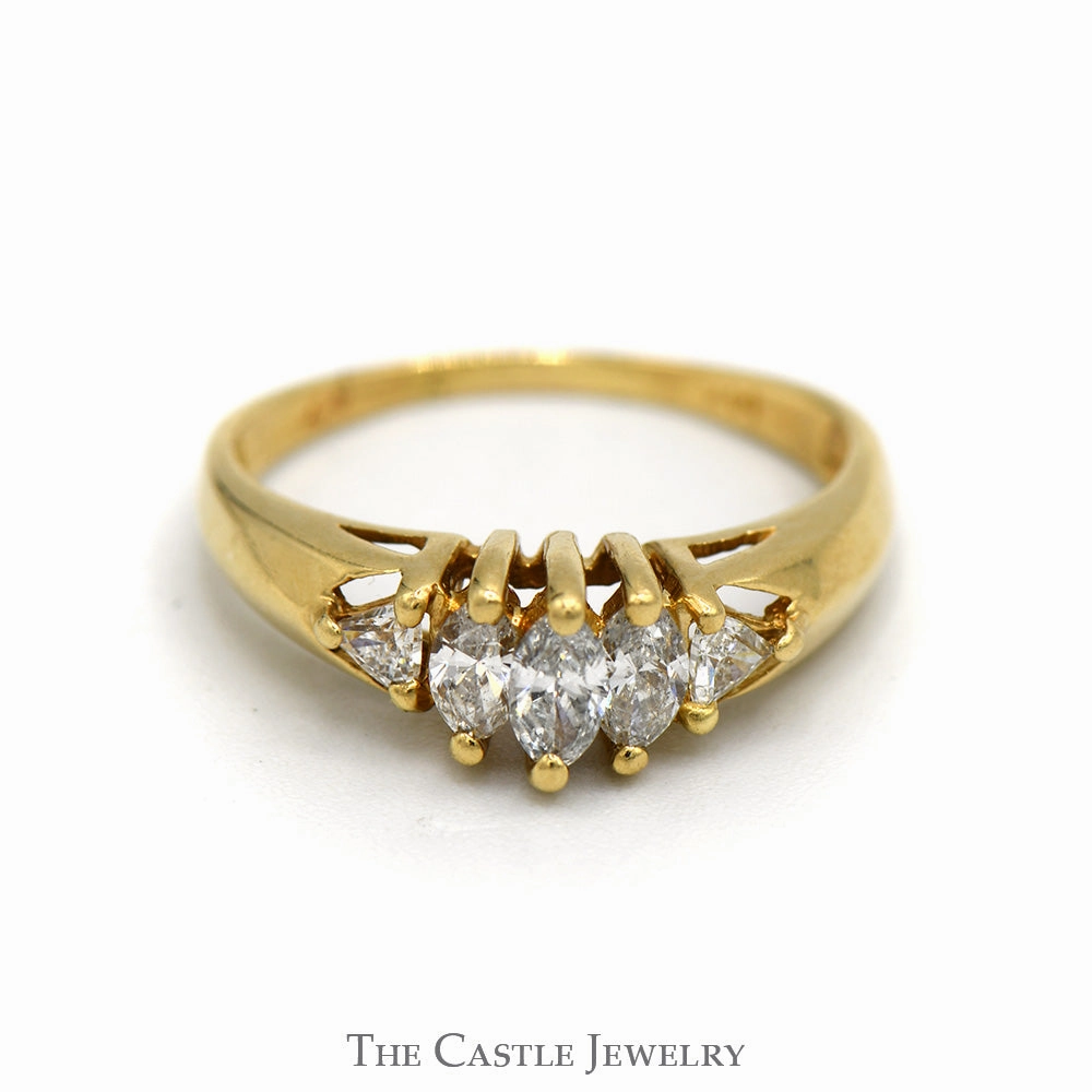 Marquise 3 Diamond Ring with Trillion Accents in 14K Yellow Gold Special Treat