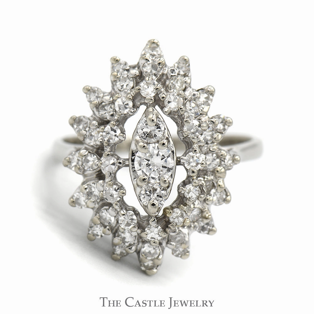 Trendy Look Elegant Article Marquise Shaped 1cttw Diamond Cluster Ring in 14k White Gold
