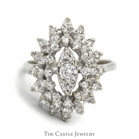 Trendy Look Elegant Article Marquise Shaped 1cttw Diamond Cluster Ring in 14k White Gold