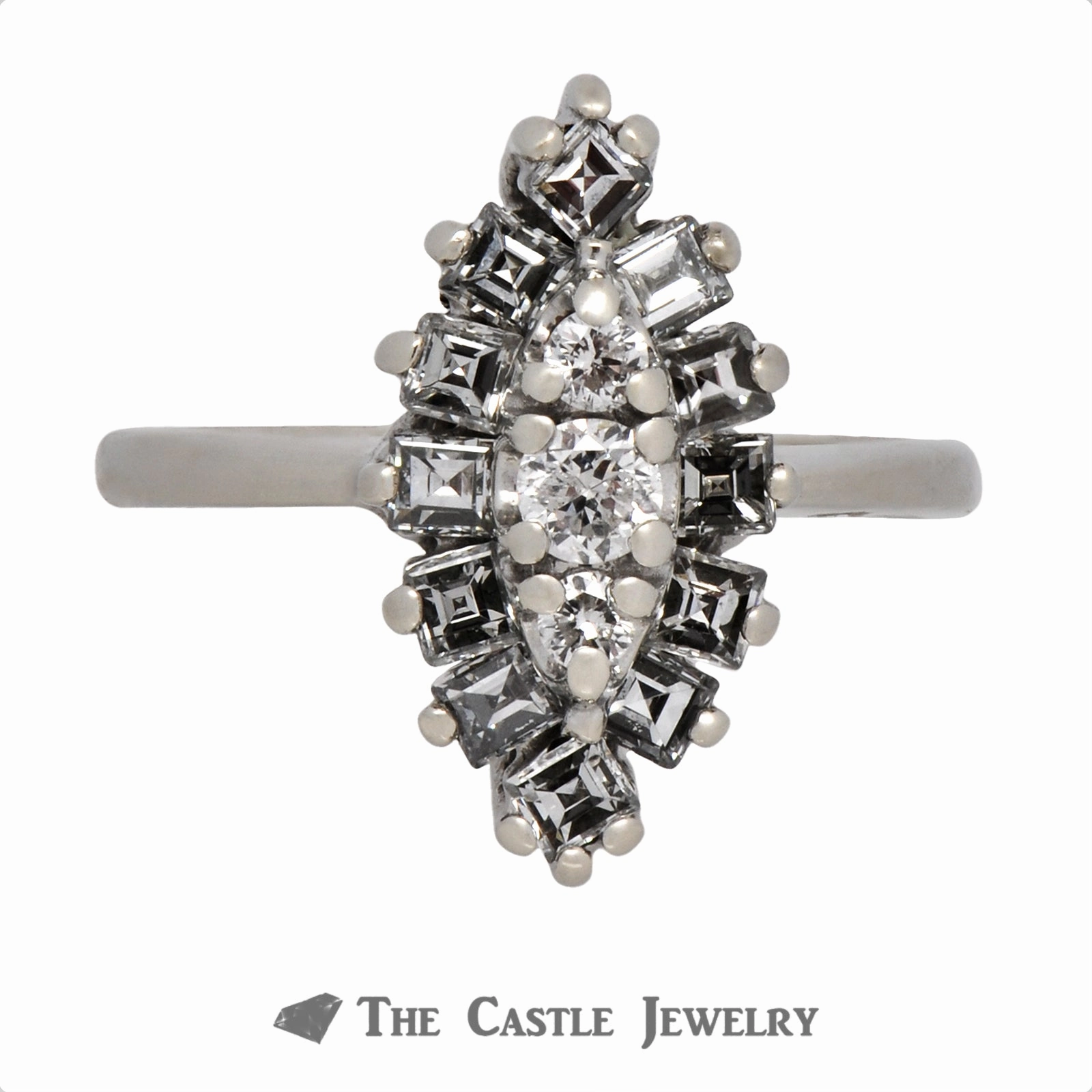 High Fashion Rough texture Marquise Shaped Cluster Ring in 14K White Gold