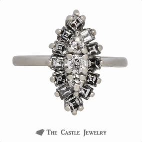 High Fashion Rough texture Marquise Shaped Cluster Ring in 14K White Gold