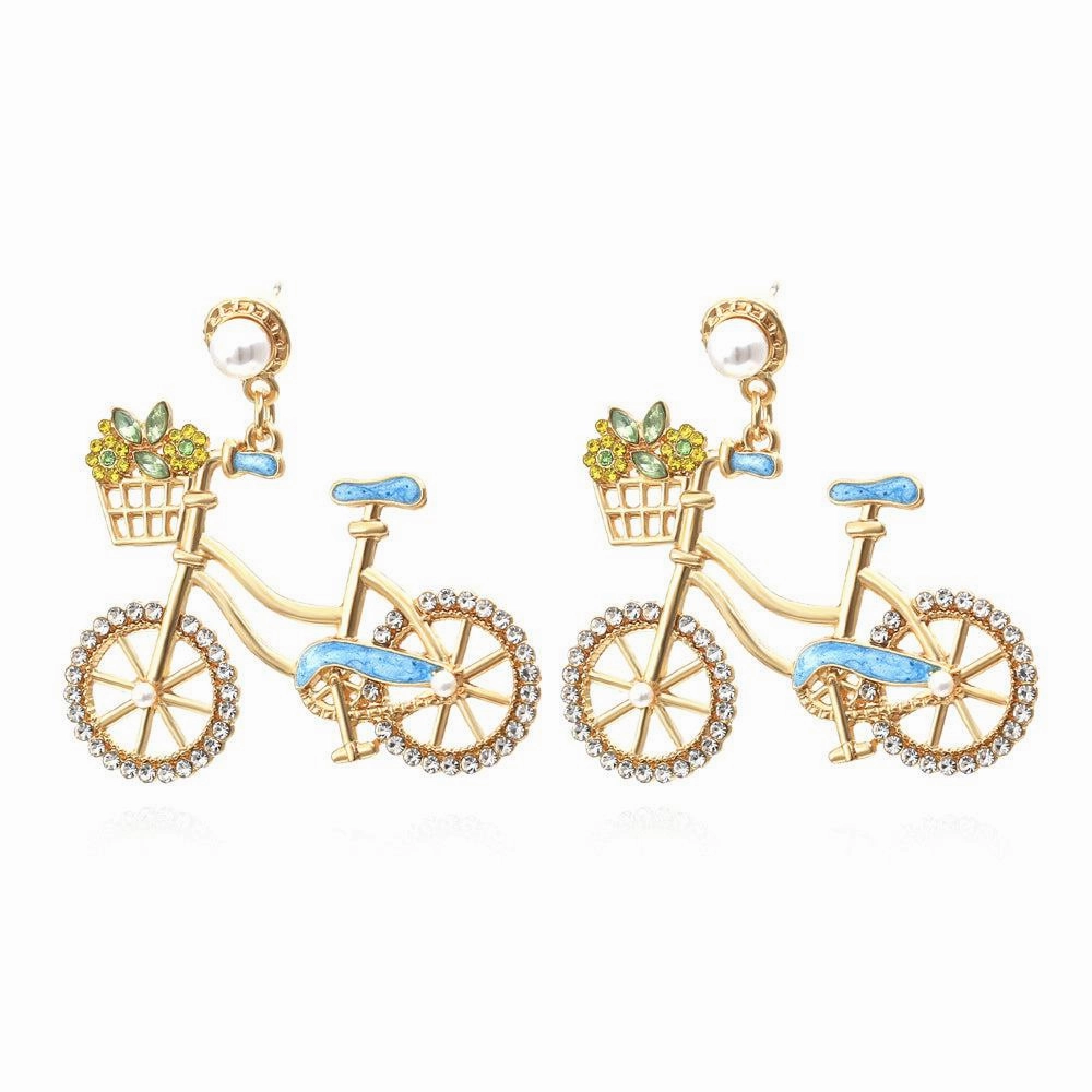 Cycolinks Zircon Bicycle Earrings Spiral Adornment