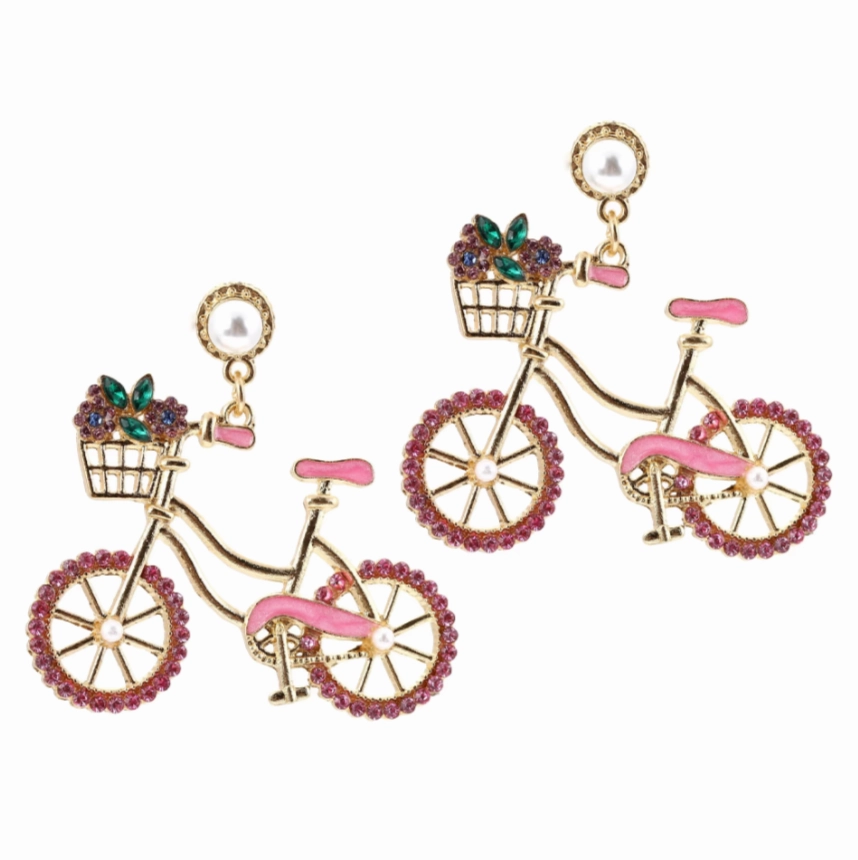 Stunning Finish Substantial Item Cycolinks Zircon Bicycle Earrings