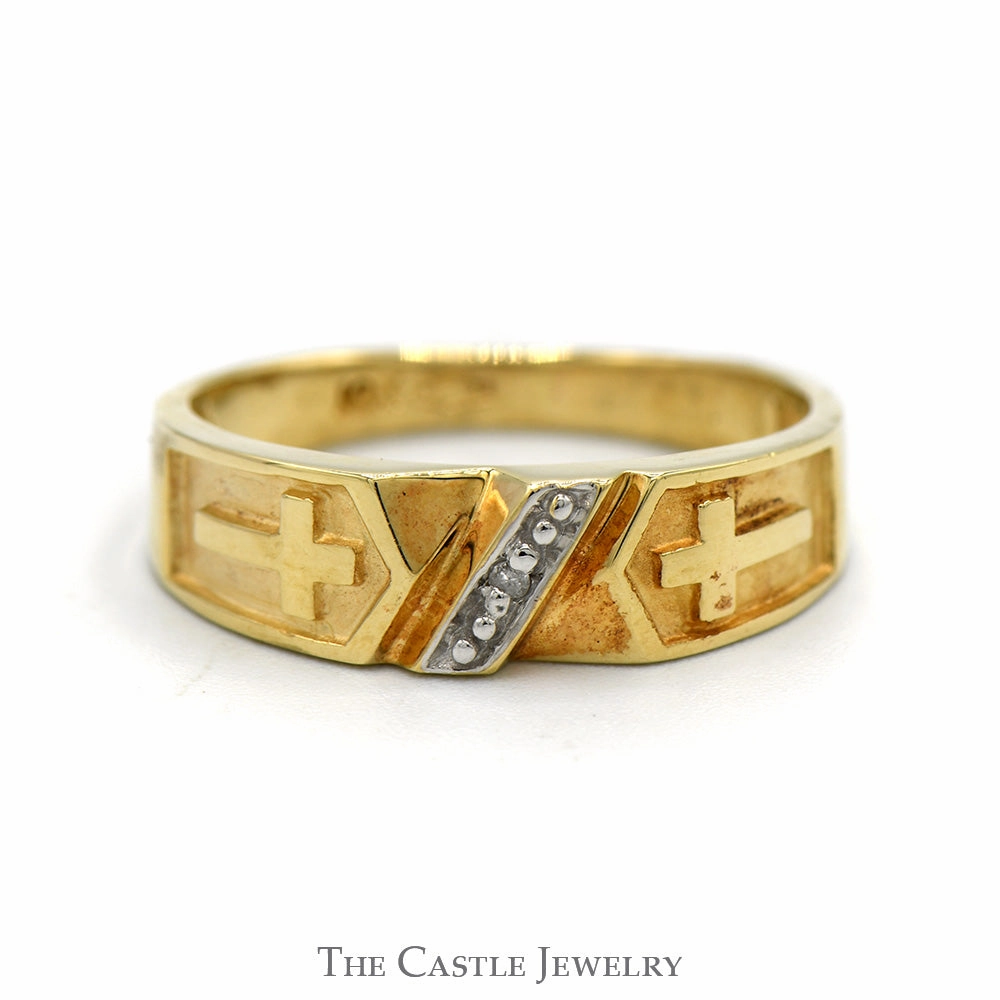 Elegant Touch Cross Designed Band with Illusion Diamond Accent in 10k Yellow Gold