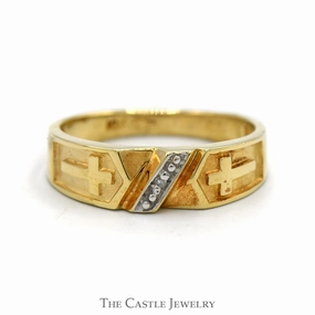 Elegant Touch Cross Designed Band with Illusion Diamond Accent in 10k Yellow Gold