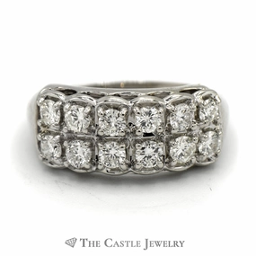 Bold Memento Daytime Gift 3/4cttw Double Row Diamond Band in 14k White Gold