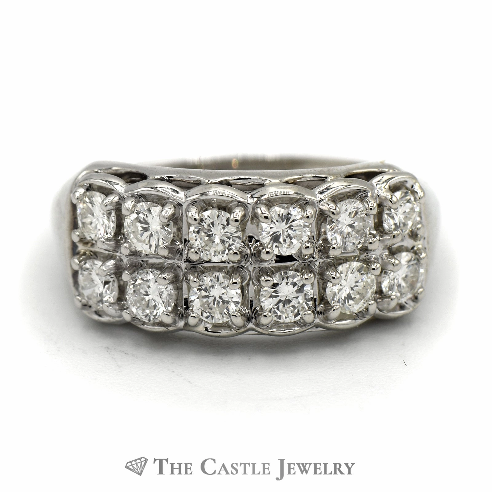 Bold Memento Daytime Gift 3/4cttw Double Row Diamond Band in 14k White Gold