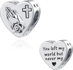 Memorial Prayer Cross Heart Charm Compatible with Pandora Charms Bracelets Beads Funeral Charm for Women