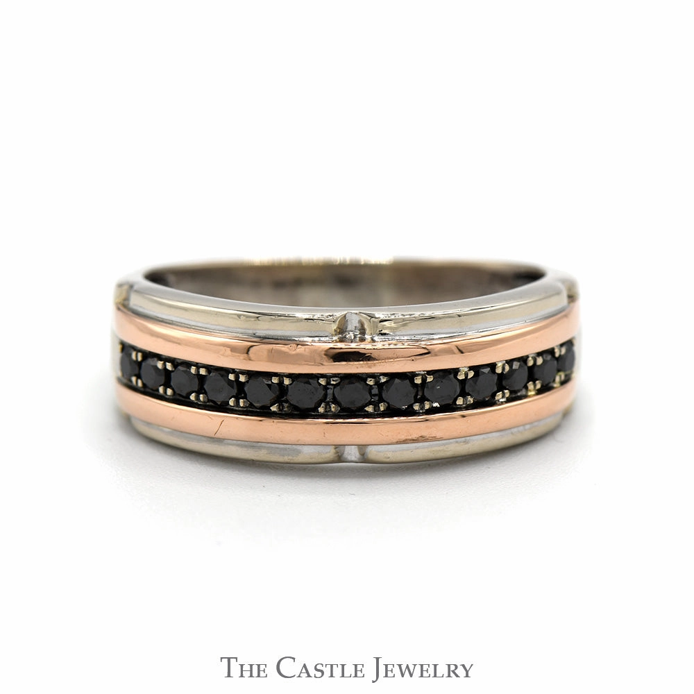 Men's 1/2cttw Black Diamond Wedding Band in Two Tone 10k White & Rose Gold Lightweight Jewelry Pure Touch
