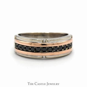 Men's 1/2cttw Black Diamond Wedding Band in Two Tone 10k White & Rose Gold Lightweight Jewelry Pure Touch