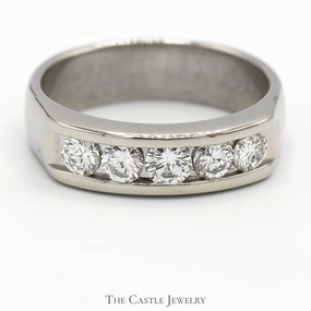 Men's Channel Set 5 Diamond Band in 14k White Gold Asymmetric Balance
