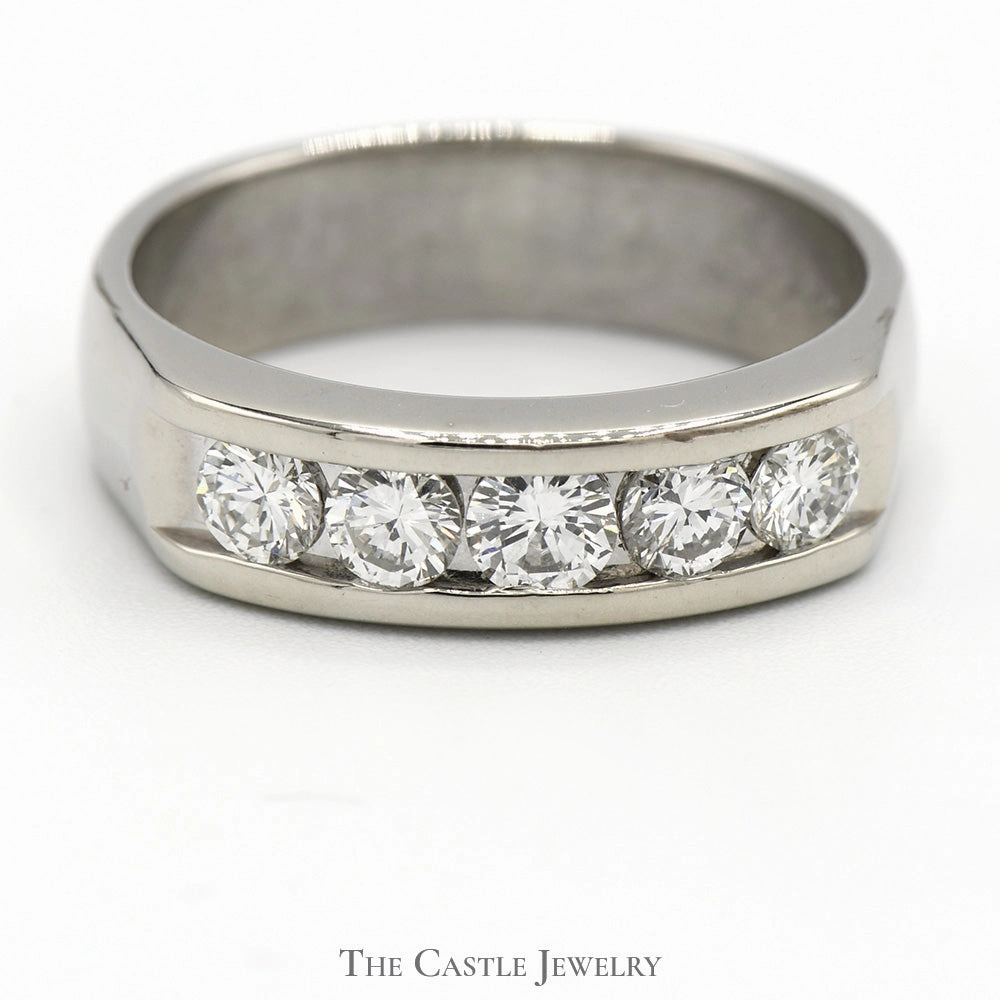 Men's Channel Set 5 Diamond Band in 14k White Gold Asymmetric Balance