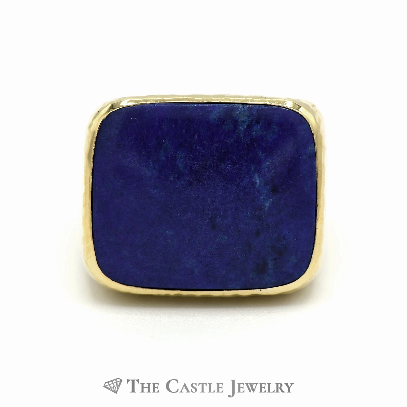 Luxurious design Men's Cushion Cut Lapis Ring with Diamond Cut Designed 18k Yellow Gold Mounting