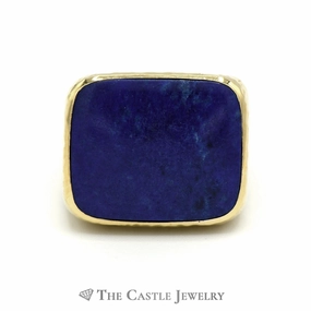 Luxurious design Men's Cushion Cut Lapis Ring with Diamond Cut Designed 18k Yellow Gold Mounting