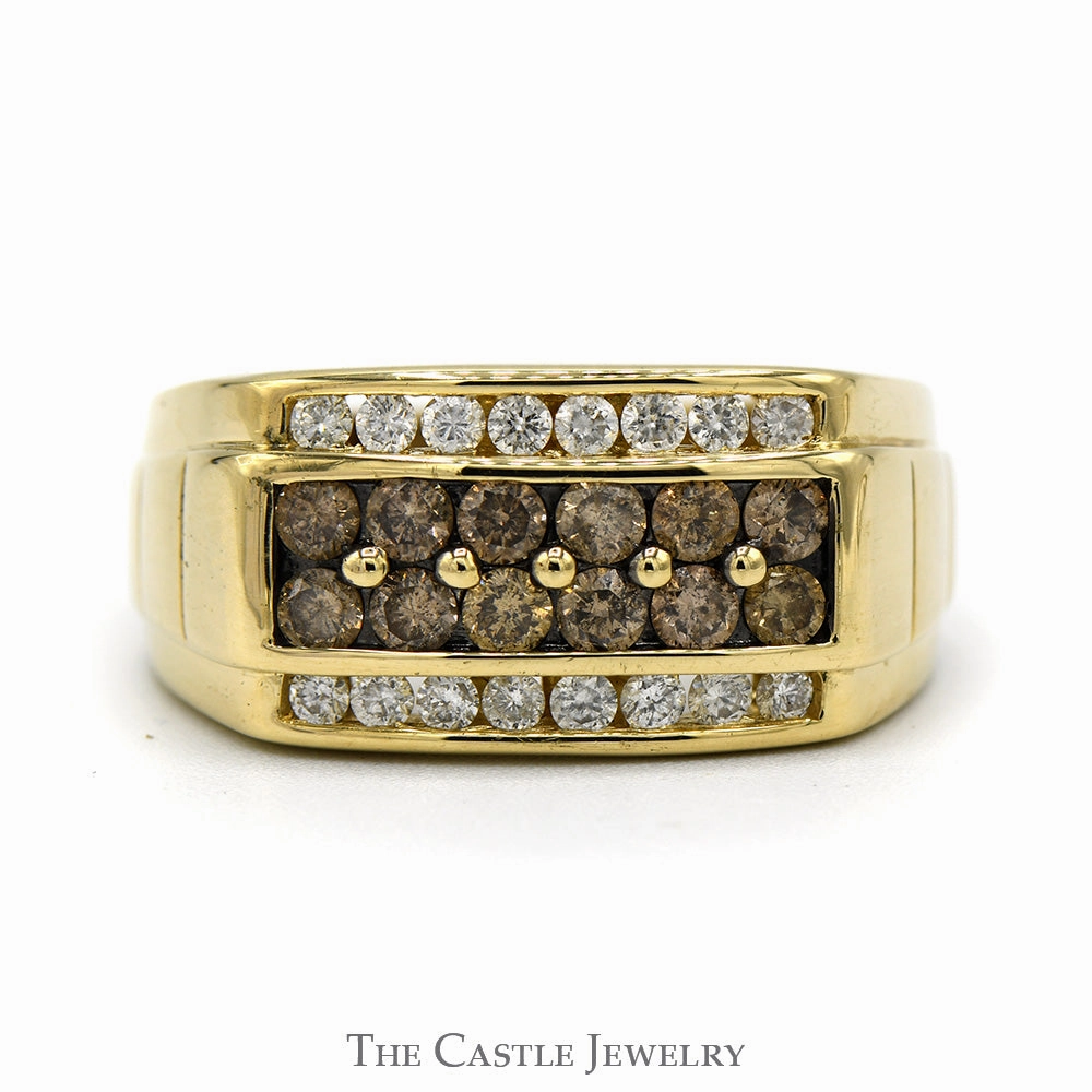 Glamorous Craft Men's Effy .96cttw Brown and White Diamond Designer Ring in 14k Yellow Gold