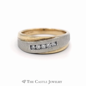 Men??s Fancy .25cttw Diamond Band in Yellow & White Gold Beautiful Emblem Glossy Finish