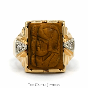 Men's Intaglio Ring with Diamond Accents in 10k Yellow Gold Value Craft