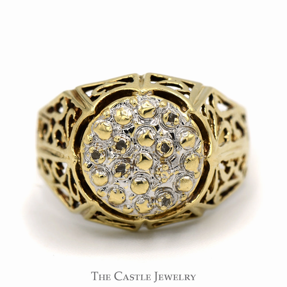 Men's Kentucky Diamond Cluster Ring in 10k Yellow Gold Sparkling Style Stylish Look