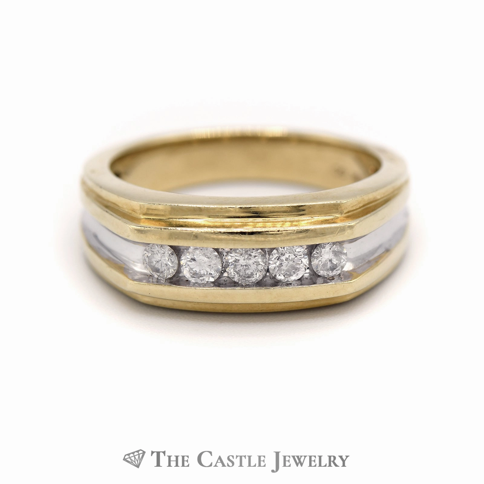 Men's Nick Set 1/2cttw 5 Diamond Band in 10k Two Tone Gold Glamorous Item