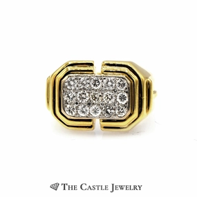 Modern retro Men's Rectangle Shaped 1.13cttw Diamond Cluster Ring in 18k Yellow Gold
