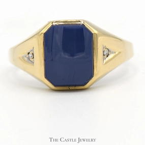 Men's Rectangular Lindy Star Ring with Diamond Accents in 10k Yellow Gold Vintage Symbol