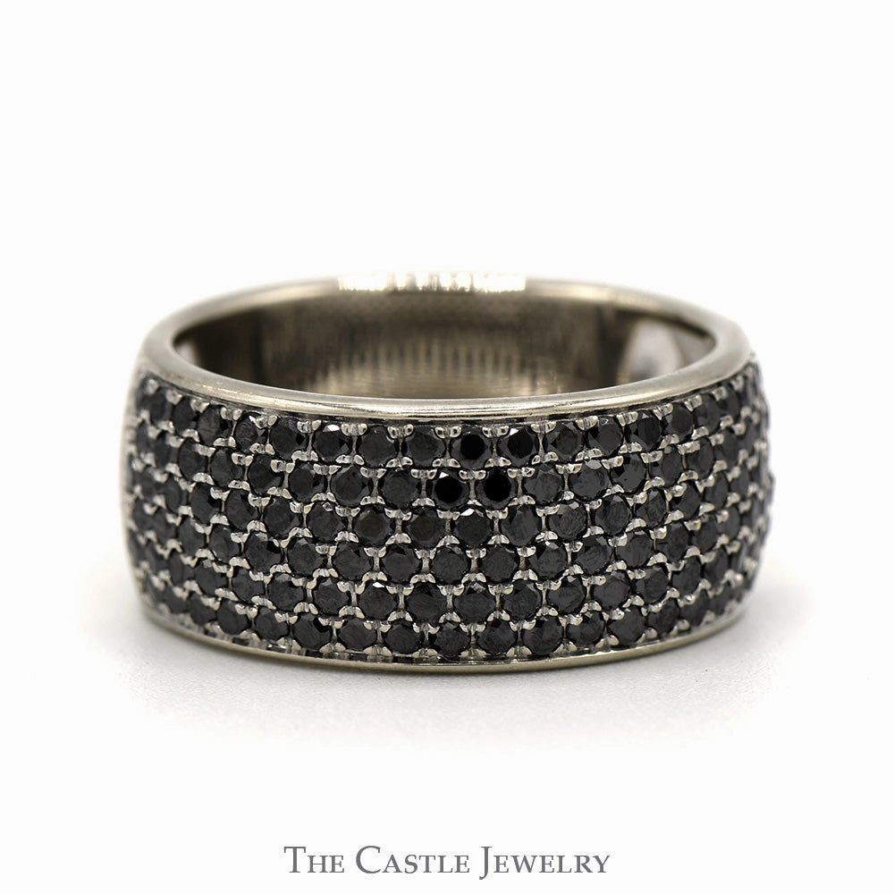 Men's Wide (10.25mm) 1.75cttw Black Diamond Cluster Band in 14k White Gold Modern Style