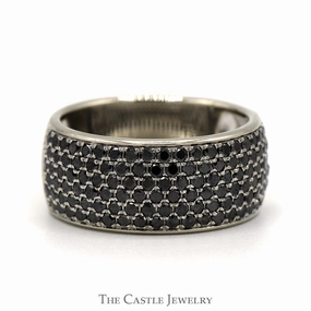 Men's Wide (10.25mm) 1.75cttw Black Diamond Cluster Band in 14k White Gold Modern Style