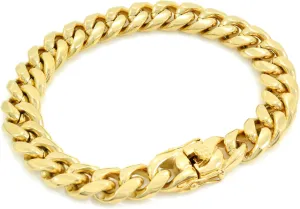 Men's ANTI-TARNISH Solid 18K Yellow Gold Finish Stainless Steel 12mm Thick Miami Cuban Link Chain Box Clasp Lock Necklace 18-30 inches Bracelet 8-10 inches