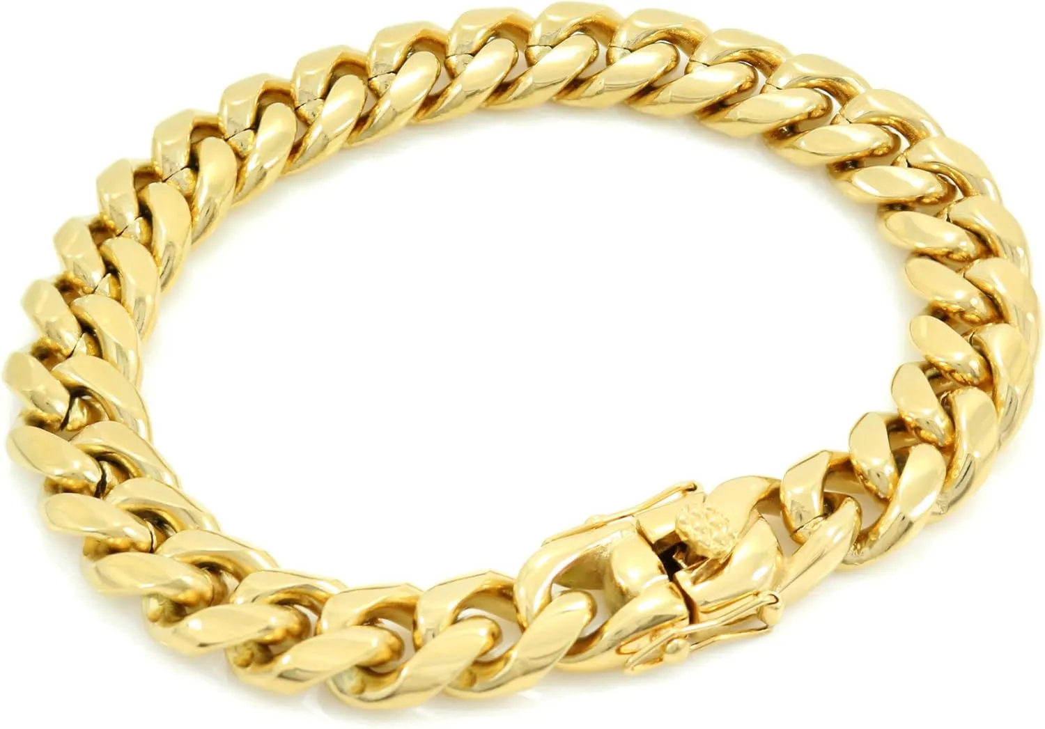 Men's ANTI-TARNISH Solid 18K Yellow Gold Finish Stainless Steel 12mm Thick Miami Cuban Link Chain Box Clasp Lock Necklace 18-30 inches Bracelet 8-10 inches