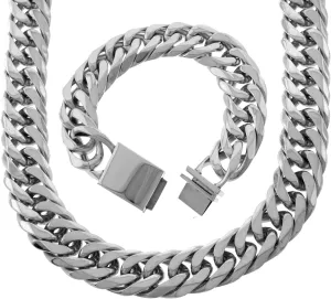 Men's Anti-Tarnish Solid Stainless Steel 21mm Miami Cuban Link Choker Chain And Bracelet Set Heavy 20 inches