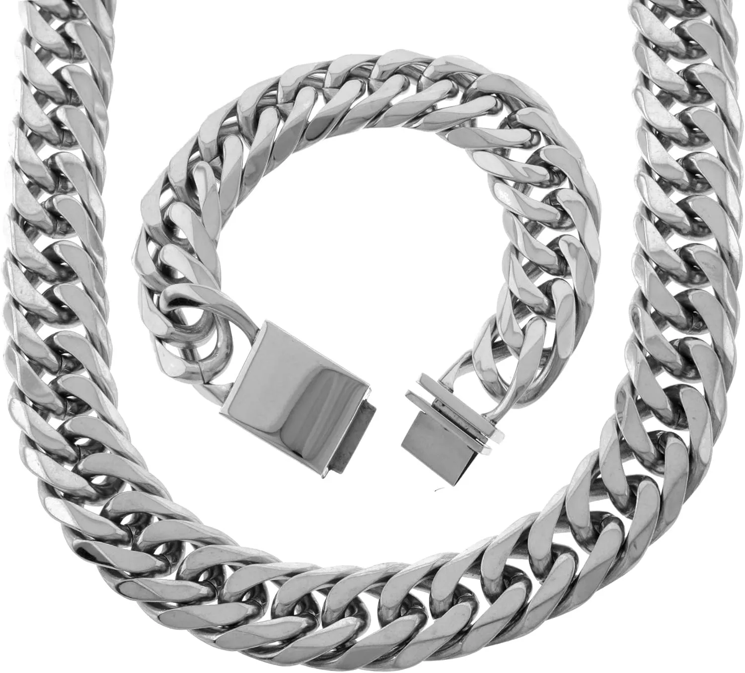 Men's Anti-Tarnish Solid Stainless Steel 21mm Miami Cuban Link Choker Chain And Bracelet Set Heavy 20 inches